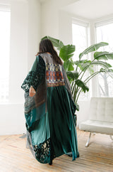 1975 Thea Porter Exhibited Green Multi Textile Abaya Caftan Dress