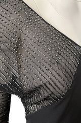 Fall 1997 Halston Black Bias Cut Jersey Dress w Transparent Beaded Net Panel