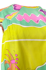 1960s Bessi Vivid Tropical Colors Printed Silk Twill Dress w Belt
