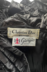 Incredible Fall 1985 Christian Dior by Marc Bohan Black Silk Taffeta Dress w Extravagant Ruffles