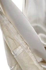 Gorgeous 1950s Emma Domb Ivory Matte Satin Dress w Sequin & 3D Flower Detailing