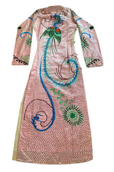 Rare Antique / 1920s Hand Embroidered & Sequinned Pink Silk Cheongsam Textile Example Dress