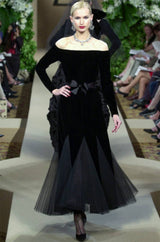 Exquisite Fall 2000 Yves Saint Laurent Haute Couture Velvet Dress w Net Inset Panels