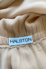 Important 1976 Halston Couture Ivory Ribbon Silk Chiffon Ivory Jumpsuit w Original Sash