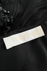 Incredible Spring 2003 Valentino Runway Black Silk Chiffon Dress w Black Beaded Detailing