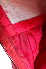 1980s Unlabeled Nina Ricci by Girard Pipard Haute Couture Red Silk & Net Leaf or Petal Dress