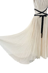 Spring 2012 Christian Dior Runway Ivory Silk Chiffon Dress w Black Beaded Bow Detail