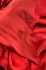 Rare 1970s Nina Ricci Haute Couture Trailing Angel Wing Sleeve Red Silk Dress