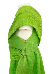 Spring 1988 Christian Lacroix Luxe Label Demi-Couture Lime Green Puff Silk Dress W Changeable Panel