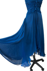 Spring 1990 Oscar De La Renta Deep Sapphire Blue Silk Chiffon Strapless Dress