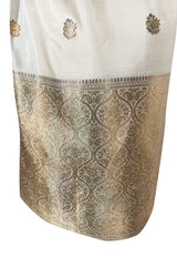 1960s Stavropoulos Gold Embroidered Ivory Silk One Shoulder Dress & Coat