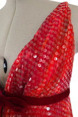Spectacular 1960s William Travilla Plunging Sequin Covered Couture Silk Dress