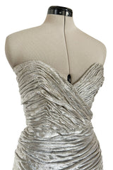 Documented Fall 1984 Emanuel Ungaro Haute Couture Silver Velvet Dress & Feather Jacket