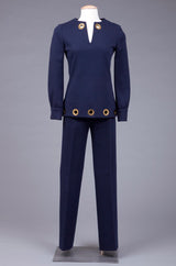 1960s Pierre Cardin Couture Bright Sunny Yellow Tunic & Hot Pant w Open Metal Grommets