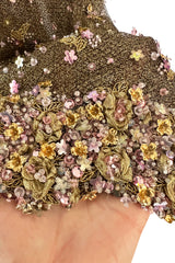 Incredible 1990s John Anthony Couture Gold Lame Mesh Beaded Dress w Beaded Choker