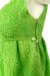 Spring 1988 Christian Lacroix Luxe Label Demi-Couture Lime Green Puff Silk Dress W Changeable Panel