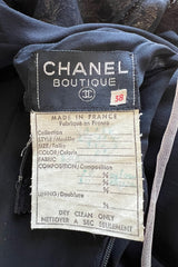 Exceptional Fall 1986 Chanel by Karl Lagerfeld Runway Metallic Gold Thread on Black Silk Net Dress