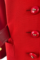 1980s Ady Couture Lausanne Red Belted Box Jacket & Long Black Skirt Suit Set