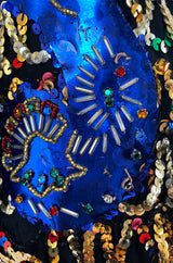 Late 1960s Oscar De La Renta Gold Sequin & Huge Paillettes Detailed Dress w Mink Cuffs