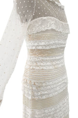 Prettiest 2012 Valentino Tiered Ivory Lace Net Dress w Tiny Sequin & Bead Detailing