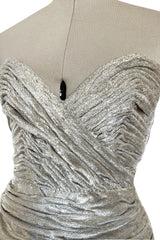 Documented Fall 1984 Emanuel Ungaro Haute Couture Silver Velvet Dress & Feather Jacket