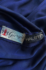 Important 1977 Halston Couture Navy Multi-Way Silk Jersey Plunge Dress w Extra Long Ties