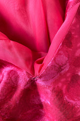 Mid 1950s Christian Dior London Demi-Couture Raspberry Printed Silk Coat & Dress Set