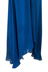 Spring 1990 Oscar De La Renta Deep Sapphire Blue Silk Chiffon Strapless Dress