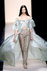 Spring 1999 Oscar De La Renta Pale Green Striped Silk Taffeta Billowing Over Dress & Pant Set