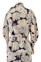 Rare Dated 1934 Bias Cut Soft Purple and Ivory Floral Print Silk Dress & Jacket w MOP Belt