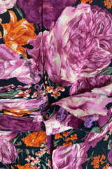 Pristine 1970s Jean-Louis Scherrer Haute Couture Pink Floral Print Silk Dress w Banded Waist