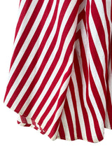 Spectacular 1930s Unlabeled Red & White Striped Cotton Strapless Sweetheart Dress