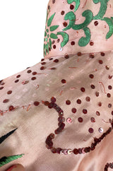 Rare Antique / 1920s Hand Embroidered & Sequinned Pink Silk Cheongsam Textile Example Dress
