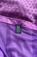 Fall 1985 Emanuel Ungaro Runway Structured Bodice Strapless Dress Made from a Dotted Purple Silk