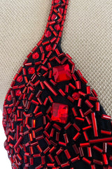 Cosmo Cover Documented Fall 1983 Bob Mackie Couture Red Glass Beaded & Silk Chiffon Halter Back Dress