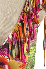 Gorgeous Spring 2005 Christian Dior by John Galliano Silk Print Dress w Flowered Edge Scarf