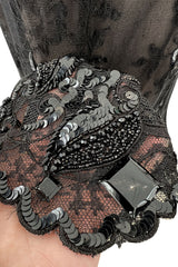 Superb 1970s Christian Dior by Marc Bohan Demi-Couture Net Lace Dress w Elaborate Beading