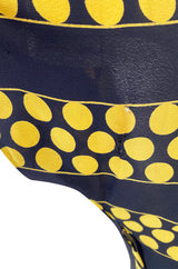 Gorgeous 1940s Yellow Dot & Deep Navy Black Chevron Print Silk Swing Dress
