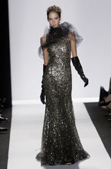 Stunning Fall 2006 Oscar de la Renta Runway Gold & Silver Sequin & Bead in Silk Netting Dress
