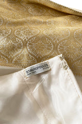 1960s Stavropoulos Gold Embroidered Ivory Silk One Shoulder Dress & Coat