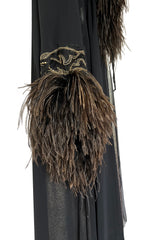 Dramatic 1980s Bob Mackie Chiffon & Gold Dress & Robe Set w Feather Trim