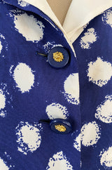 Spring 1977 Chanel Haute Couture Blue & White Silk Suit w Removable Collar