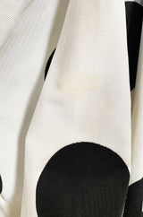 Early 1980s Possible Louis Feraud Graphic Sequin Bodice w Black & White Dotted Bubble Skirt Dress