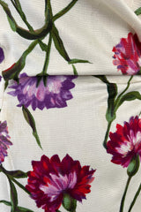 Beautiful 1950s Philip Hulitar Couture Brilliant Floral on Ivory Print Silk Strapless Dress