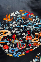 Fabulous 1920s Extensively Hand Embroidered Black Silk Asian Evening Coat