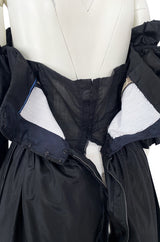 Important Fall 1959 Christian Dior by YSL Couture Black Silk Tafetta & Chantilly Lace Dress w Pouf Sleeves