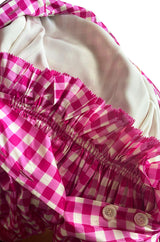 Spectacular Early 1960s Norman Norell Pink Gingham Silk Taffeta Dress w Bow & Pouf Sleeves