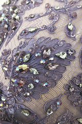 1960s George Halley Couture Lavender Silk Satin Dress w Heavily Detailed Crystal & Rhinestone Bodice
