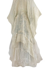 Important 1972 Zandra Rhodes Hand Painted 'Butterfly' Kimono Sleeve Dress w Lily Print & Original Petticoat