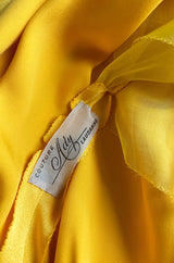 1980s Ady Couture Lausanne Yellow Bias Cut Silk Satin Two Way Tunic or Mini Dress